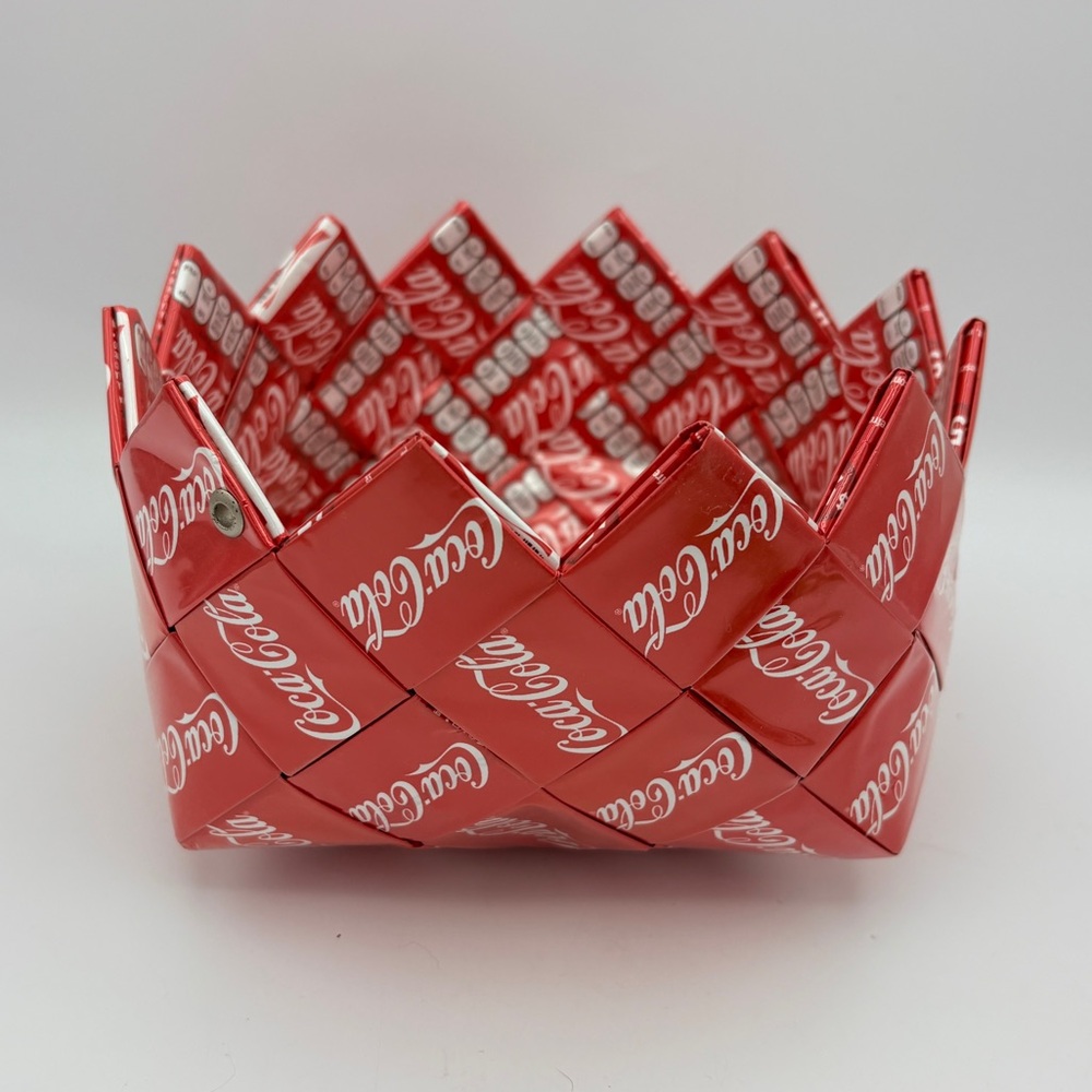 Coca Cola Red Woven Trinket Basket Made From Recycled Labels